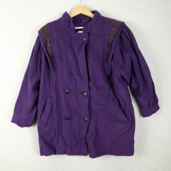 London Fog Coat Womens 12 M Purple Wool Cashmere Double Breasted Heavy 80S - Picture 1 of 10